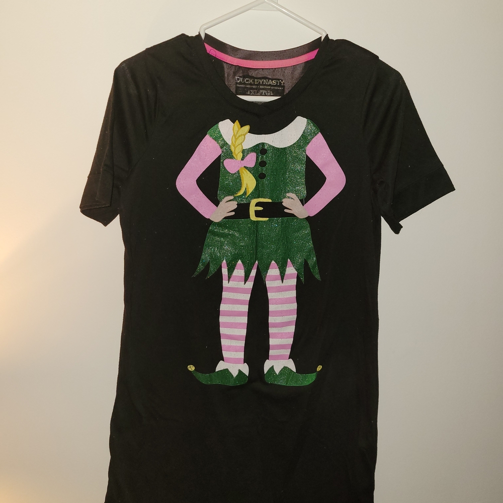 Festive Elf Night Shirt for Kids - Black and Green